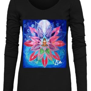 Tricou Lia pentru femei cu decolteu în V și mâneci lungi Negru